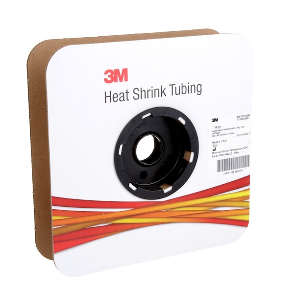 3M Heat Shrink Tube, Single Wall, Thin Wall, 2:1 I.D. Shrink Ratio, 0.75 in I.D. Before Shrinking - FP301-3/4-50'-CLEAR-SPOOL