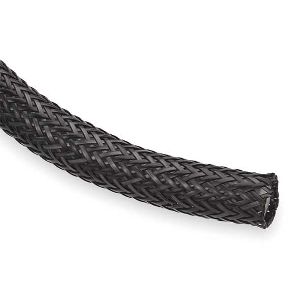 Techflex Braided Cable Sleeve, 1 in Inside Dia., 1-1/4 in Max Bundle Dia., 50 ft, Nylon, Black - NHN1.00BK50