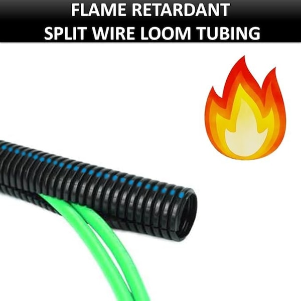 Kable Kontrol Flame Retardant Split Wire Loom - Polypropylene, 1-1/4 in Inch Diameter, 50 ft Feet Long, Black - FRPPWL1.25