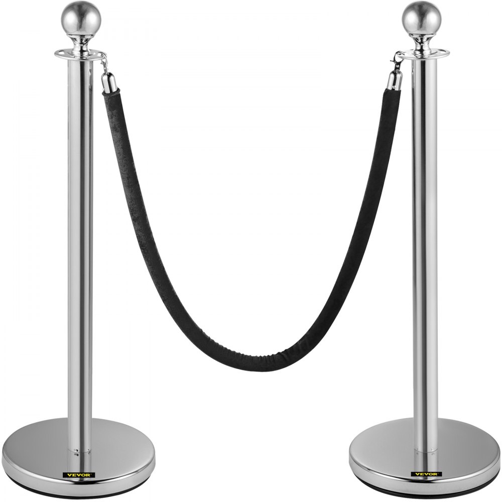 VEVOR Crowd Control Stanchion, Set of 2 Pieces Stanchion, Stanchion Set with 5 ft/1.5 m Black Velvet Rope, Silver Crowd Control Barrier w/Sturdy Concrete and Metal Base – Easy Connect Assembly - GLZYSQTHRSJT2TPDAV0