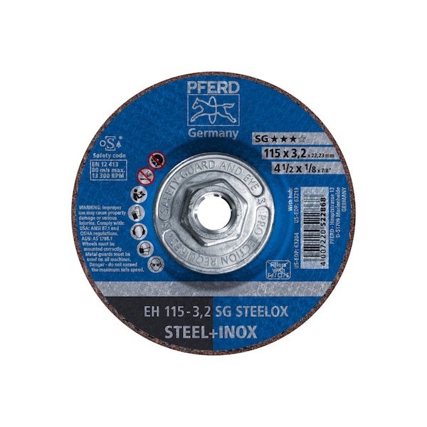 Rueda de corte de 4-1/2" x 1/8", 5/8-11 Thd. - SG STEELOX - Tipo 27 - 63213