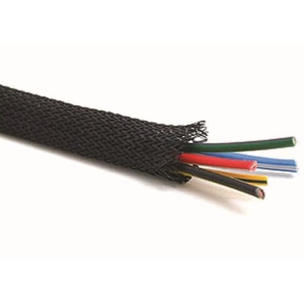 Kable Kontrol Braided Cable Sleeve, 1/4 in Inside Dia., 200 ft, Polyethylene Terephthalate, Black - FW025-200SP