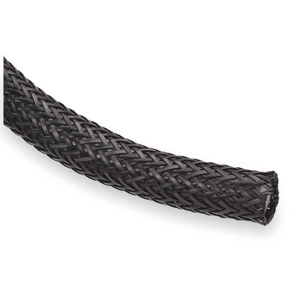 Techflex Braided Cable Sleeve, 1-3/4 in Inside Dia., 2 in Max Bundle Dia., 25 ft, Nylon, Black - NHN1.75BK25
