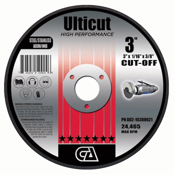 Rueda de corte de 3" x 1/16" x 3/8" Ulticut Preimium T1 de Continental Abrasives - AU2-10300621