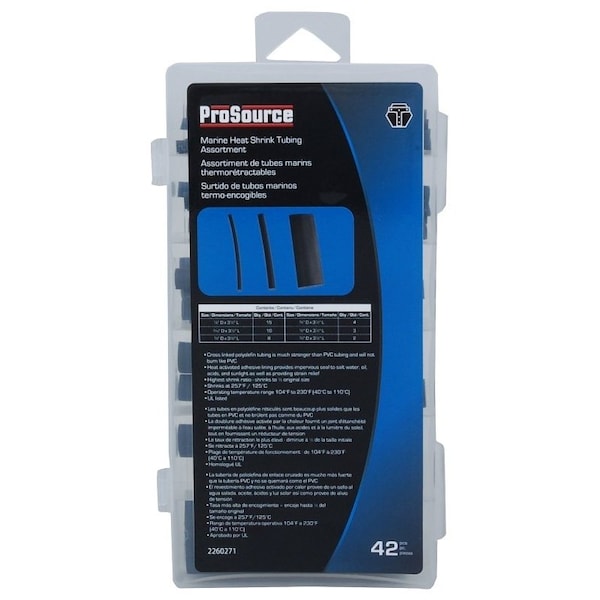 Prosource Heat Shrink Tube Assortment, 1/8 in, 3/16 in, 1/4 in, 3/8 in, 1/2 in, 3/4 in, Black, 3-1/2 in - 60235