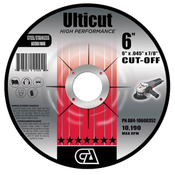 Disco de corte delgado premium Ulticut T27 de Centro deprimido de 6" x .045" x 7/8" de Continental Abrasives - AU4-10600352.