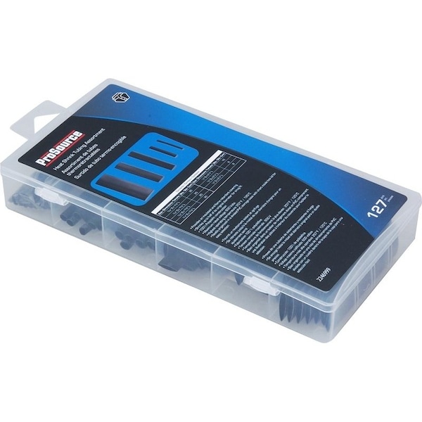 Prosource Heat Shrink Tube Assortment, 5/64 in, 3/32 in, 5/32 in, 3/16 in, 1/4 in, 3/8 in, 1/2 in, Black - 60241