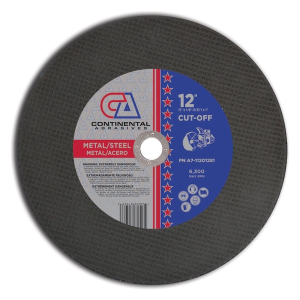 Abrasivos Continentales 12" x 1/8" (5/32) x 1" Hoja de sierra abrasiva triple reforzada de alta velocidad para gas o electricidad para metal - A7-11201281