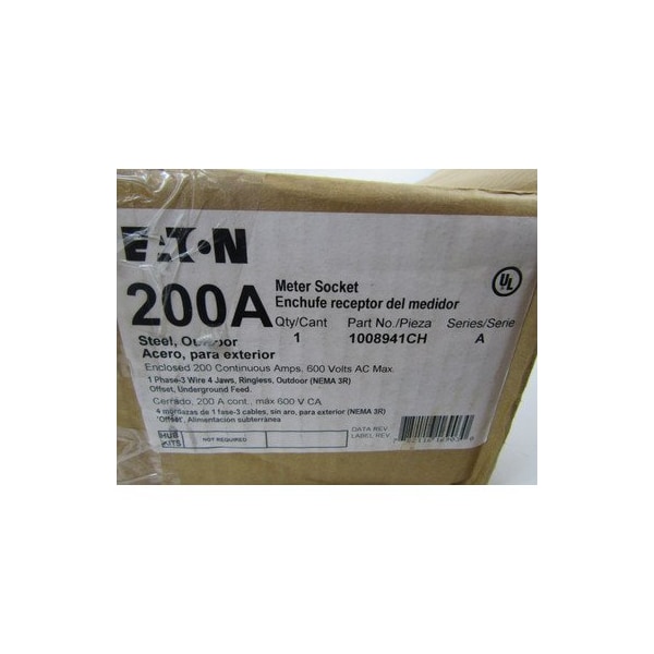 Eaton Meter Sockets Ringless 200A 600V 50/60Hz 1Ph 3Wire 4Jaws  NEMA Type 3R - 1008941CH
