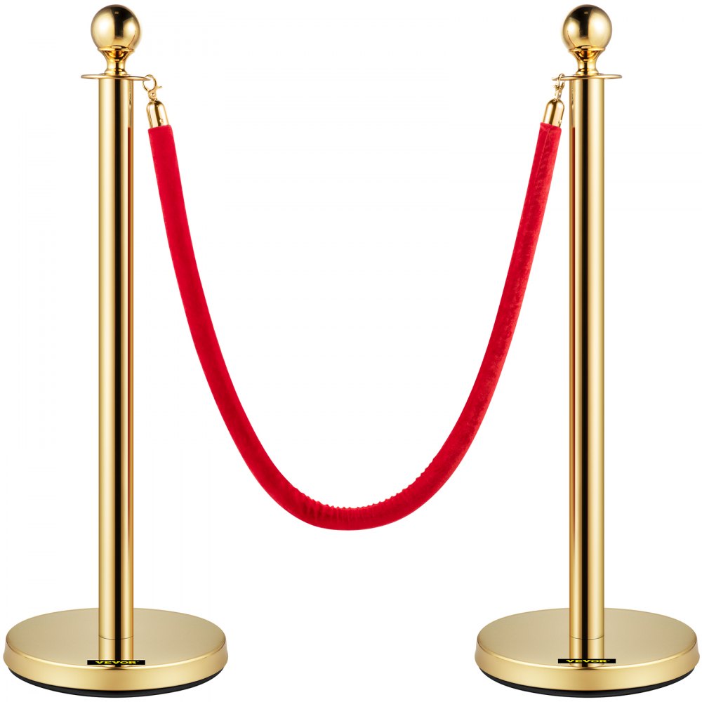 VEVOR Velvet Ropes and Posts, 5 ft/1.5 m Red Rope, Stainless Steel Gold Stanchion with Ball Top, Red Crowd Control Barrier Used for Theaters, Party, Wedding, Exhibition, Ticket Offices 2 Pack Sets - TDZQTHRSGLZJ244I7V0