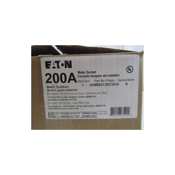 Eaton Meter Sockets Ringless 200A 600V 50/60Hz 1Ph 3Wire 4Jaws  NEMA 3R - UHIRS213BCVCH