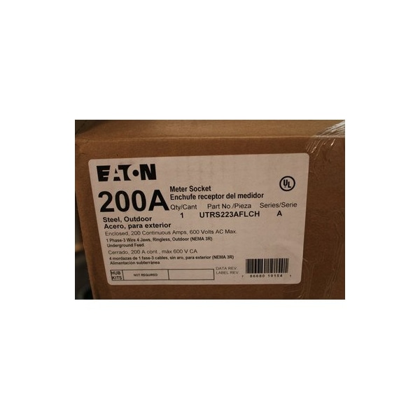 Eaton Meter Sockets Ringless 200A 600V 50/60Hz 1Ph 3Wire 4Jaws - UTRS223AFLCH