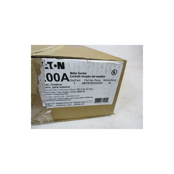 Eaton Meter Sockets Ringless 200A 600VAC 1Ph 3Wire 7Jaws NEMA Type 3R - UE7213CCCCH