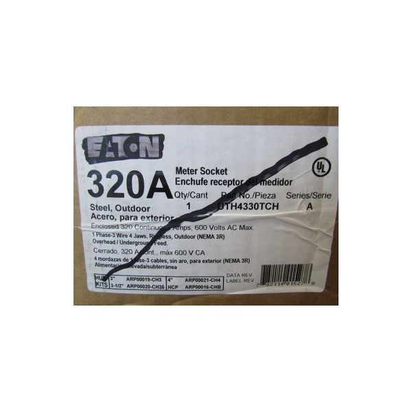 Eaton Meter Sockets Ringless 320A 600V Commercial or Residential Lever Bypass - UTH4330TCH