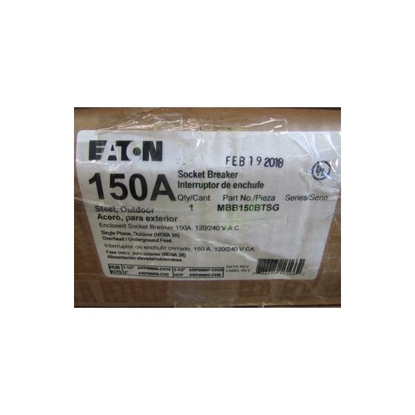 Eaton Meter Sockets 150A 120V 50/60Hz 1Ph 4Jaws NEMA Type 3R - MBB150BTSG