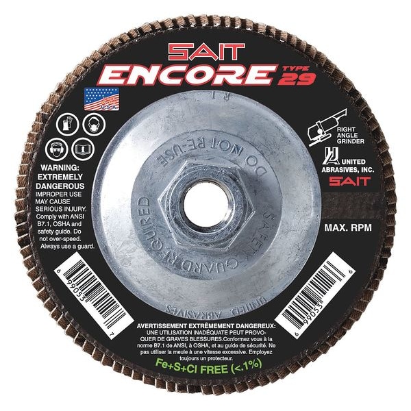 United Abrasives/Sait SAIT 71275 Disco de Solapa con Respaldo de Fibra de Vidrio Encore (Tipo 29) 7" x 5/8"-11, 36 Granos, Paquete de 10 - 71275