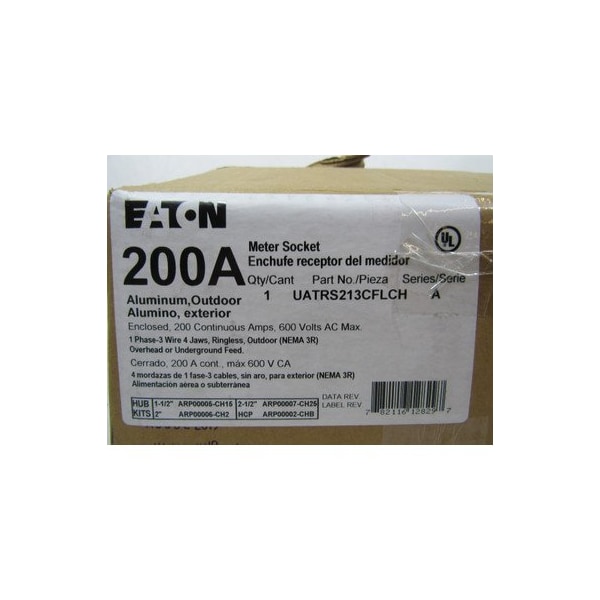 Eaton Meter Sockets Ringless 200A 600V 50/60Hz 1Ph 3Wire 4Jaws  NEMA Type 3R - UATRS213CFLCH