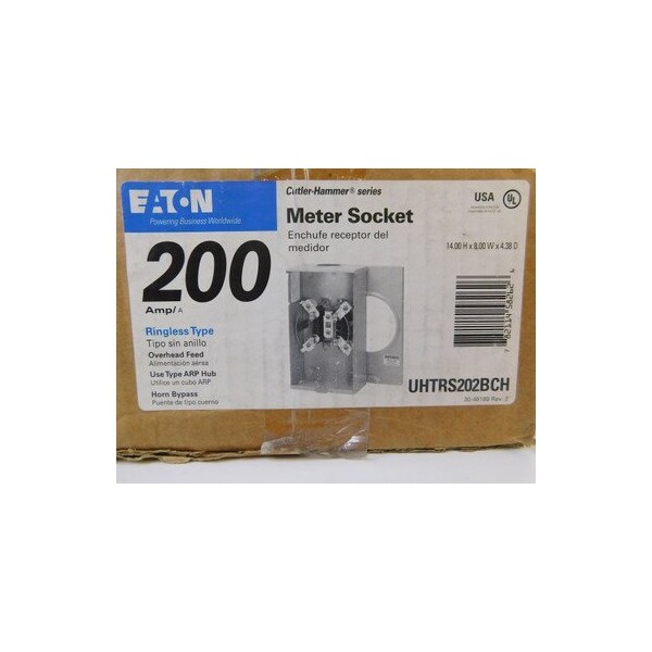 Eaton Meter Sockets Ringless 200A 600V 50/60Hz 1Ph 3Wire 4Jaws - UHTRS202BCH