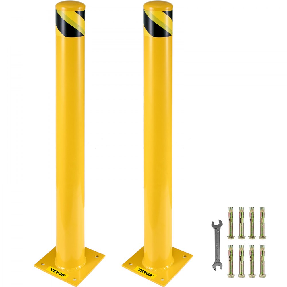 VEVOR Safety Bollard, 48 Inch Height Bollard Post, 4.5 Inch Diameter Steel Pipe Safety Bollard Post, Yellow Steel Bollard, Steel Safety Bollard with 8 Anchor Bolts, Perfect for Traffic-Sensitive Area - AQZYCHS484.52DZ38V0