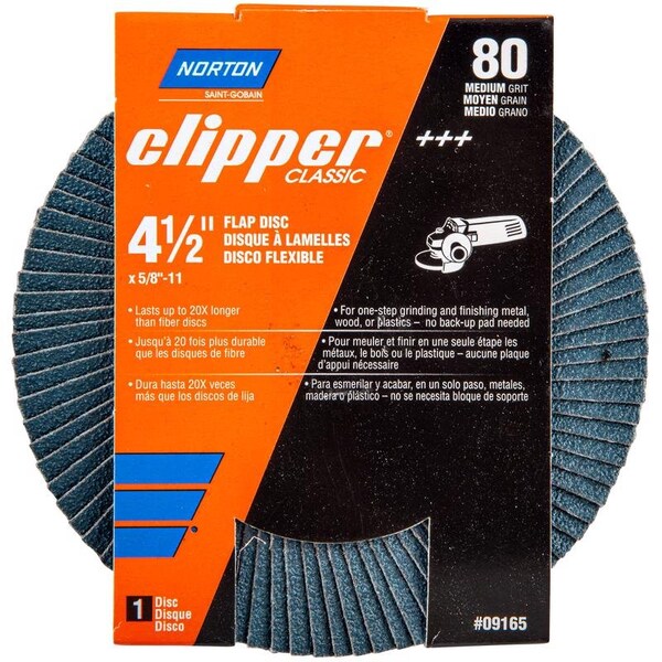 Controles de puerta Norton Norton Clipper 4-1/2 in. D X 5/8-11 in. Disco de solapa de algodón X-Wt de alúmina de circonio/grosor 80 Grit 1 pk - 70184609165