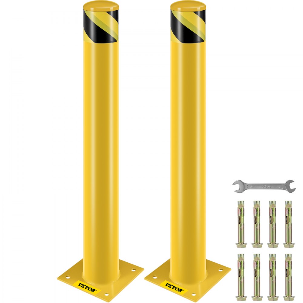 VEVOR Safety Bollard, 36 Inch Height Bollard Post, 4.5 Inch Diameter Steel Pipe Safety Bollard Post, Yellow Steel Bollard, Steel Safety Bollard with 8 Anchor Bolts, Perfect for Traffic-Sensitive Area - AQZYCHS364.527PAFV0