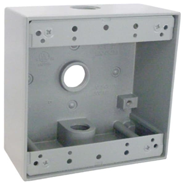 Evolve TGB50-3 2 Gang Outlet Box With Three 0.5 in. Holes, Gray - EV830643