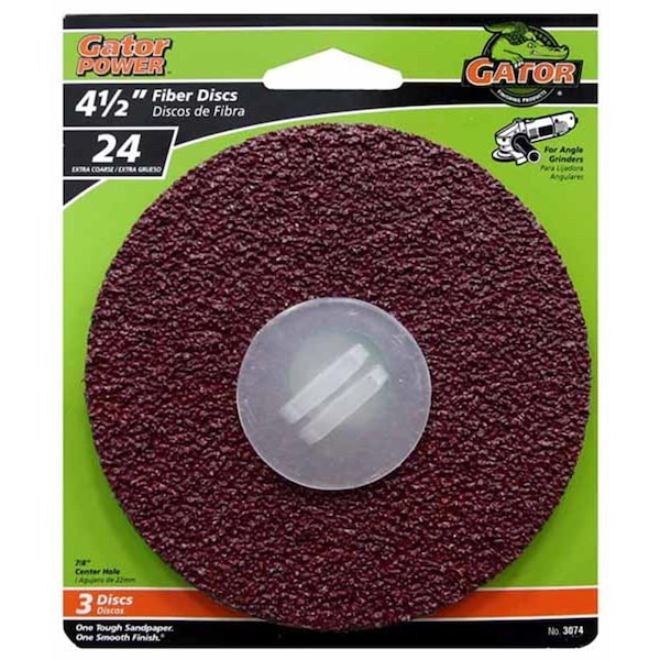 Disco de fibra para acabado Gator; 24 Granos - 0.875 x 4.5 pulgadas - 3074