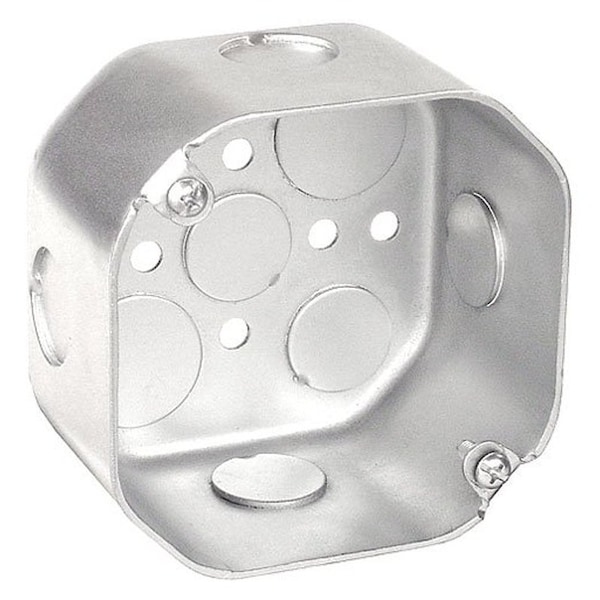 Southwire Octagon Box, 4 in OAW, 2-1/8 in OAD, 7-Knockout, Steel Housing Material, Silver, Galvanized - 54171-1/2-UPC