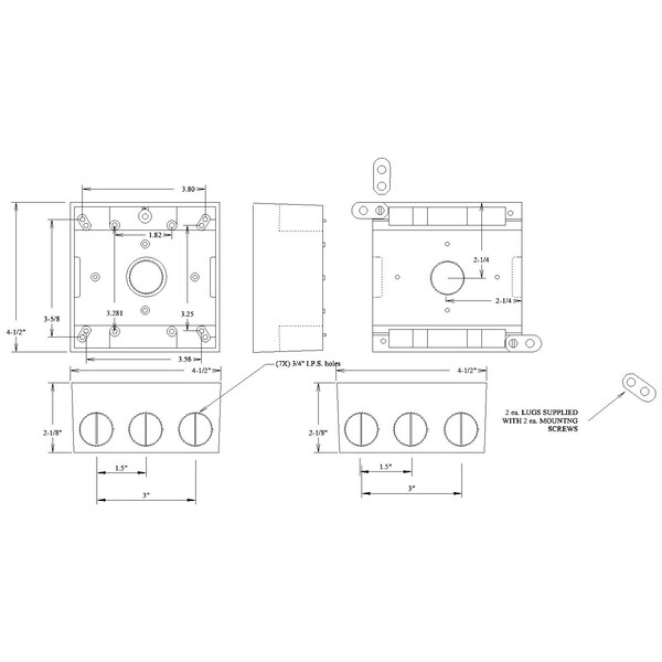 Mulberry Electrical Box, 30.5 cu in, Outlet Box Type, 2 Gangs, Aluminum - 30272