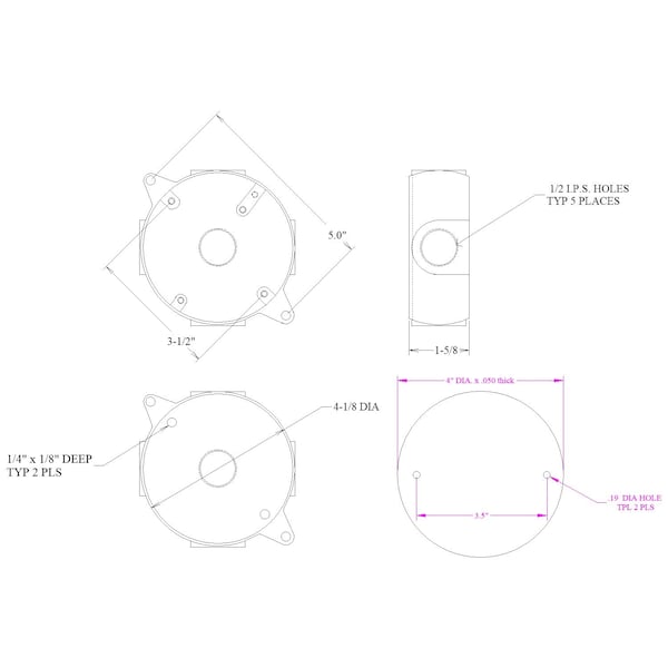 Mulberry Electrical Box, 15.3 cu in, Round Box Type, Aluminum - 30318