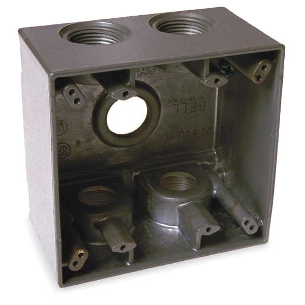 Bell Outdoor Weatherproof Electrical Box, 36 cu in, Double Gang Box Type, 2 Gangs, Aluminum, Square Shape - 5389-0