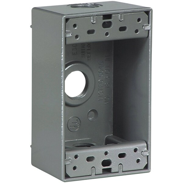 Eaton Wiring Devices Outlet Box, 3 -Outlet, 1 -Gang, Aluminum, Black, Powder-Coated, Wall Mounting - 1113-SP