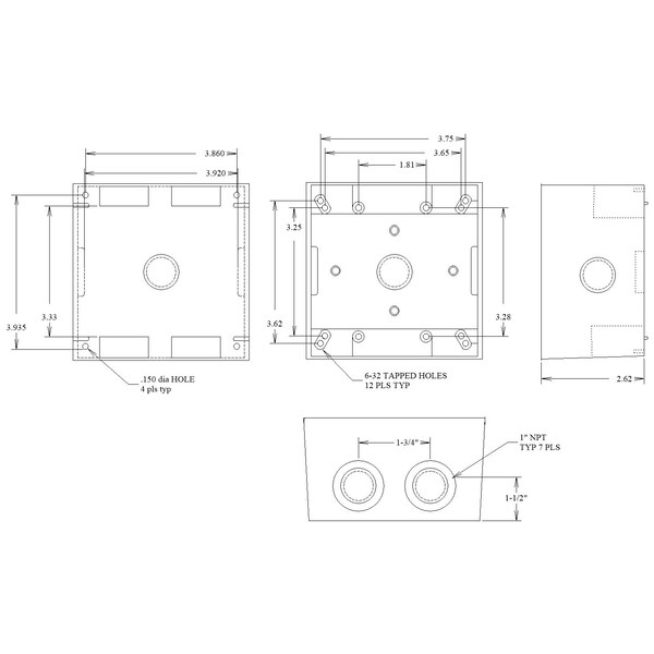 Mulberry Electrical Box, 37.3 cu in, Outlet Box Type, 2 Gangs, Aluminum - 30599