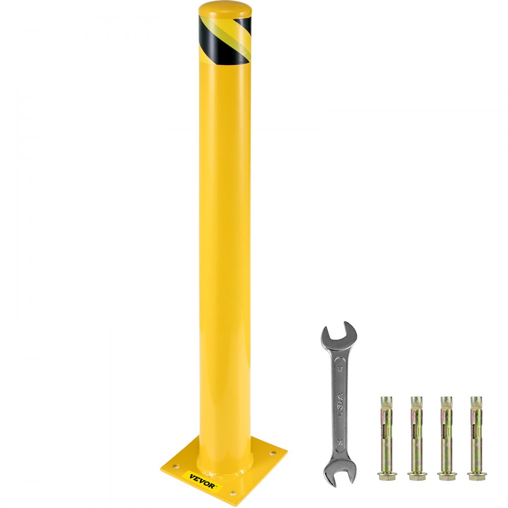 VEVOR Safety Bollard, 36x5.5 Safety Barrier Bollard, 5-1/2" OD 36" Height Yellow Powder Coat Pipe Steel Safety Barrier with 4 Free Anchor Bolts for Traffic-Sensitive Area - AQZ36X5.5INHS0001V0