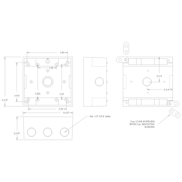 Mulberry Electrical Box, 30.5 cu in, Outlet Box Type, 2 Gangs, Aluminum - 30257
