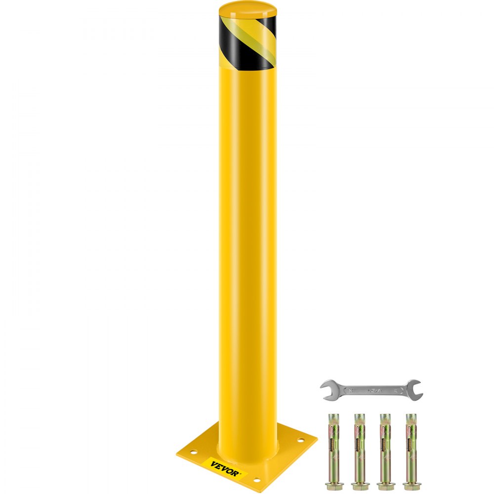VEVOR Safety Bollard Safety Barrier Bollard 4-1/2" OD 36" Height Yellow Powder Coat Pipe Steel Safety Barrier with 4 Free Anchor Bolts for Traffic-Sensitive Area - AQZ36X4.5INHS0001V0