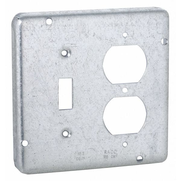 Raco Electrical Box Cover, Square, Steel, Duplex Receptacle and Toggle Switch Cover - 876