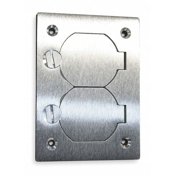 Hubbell Wiring Device-Kellems Floor Box Cover; 1 Gang, Rectangular, Aluminum, Duplex Flap - SA3825
