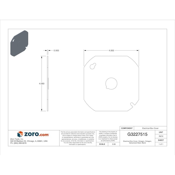 Raco Electrical Box Cover, Octagon Box Type, Not Applicable, Galvanized Steel, Blank Cover - 722
