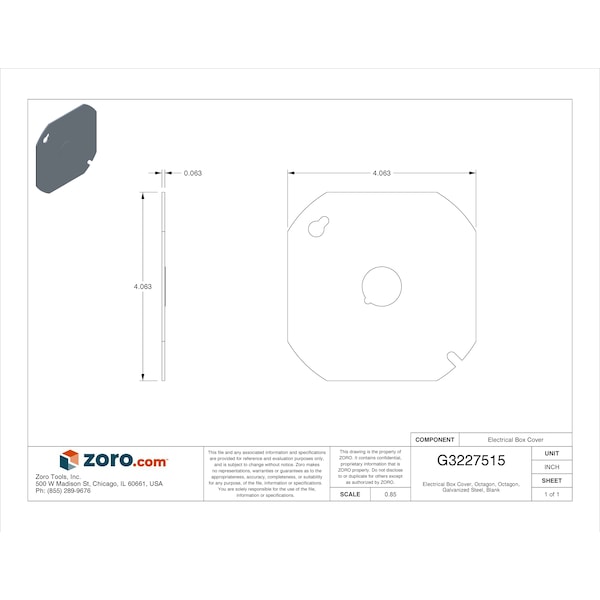 Raco Electrical Box Cover, Octagon Box Type, Not Applicable, Galvanized Steel, Blank Cover - 722