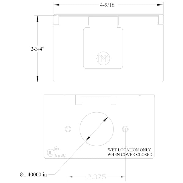 Mulberry Electrical box covers WP HORIZ SGL RCPT. CVR WH - 30505W