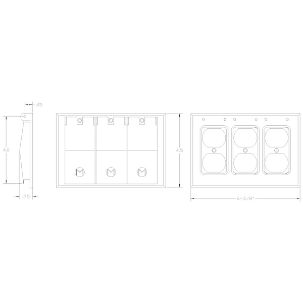 Mulberry Electrical Box Cover, 3 Gangs, Aluminum, Duplex Receptacle Cover - 30464