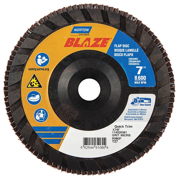 Disco de aletas Norton Abrasives, 7 pulgadas x 60 granos, 7/8 - 66254461060