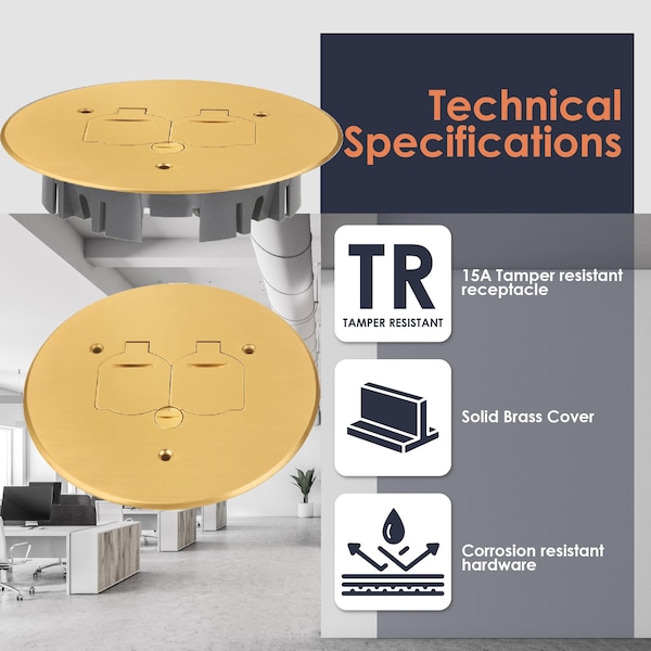 Newhouse Electric Electrical Box Cover, Concrete Pour Box Type, 1 Gang, Brass, Duplex Receptacle Cover - 8150BR