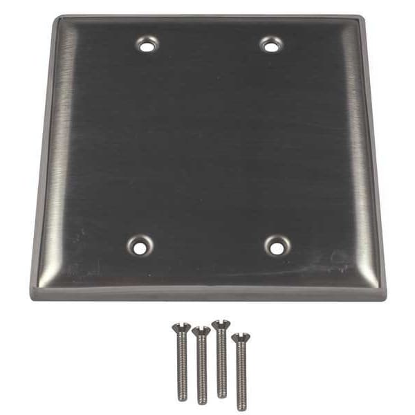 Calbrite Electrical Box Cover, Square Box Type, 2 Gangs, Stainless Steel, Blank Cover - S607BLPLTD
