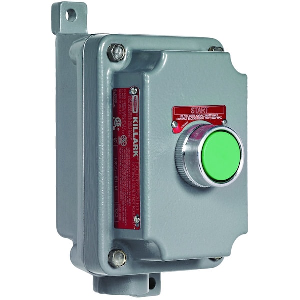 Hubbell Killark PB Statn, Sgl, Assy Mom, Gn, 1No/1Nc, 1/2" DE - FXCS-1B1-M