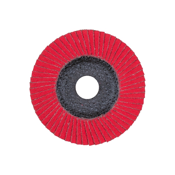 Disco de láminas POLIFAN® de 4-1/2 pulgadas x 7/8 pulgadas A.H. - CO-COOL SG STEELOX, óxido cerámico, 60 granos, plano - 62599