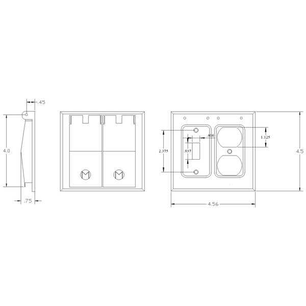 Mulberry Electrical Box Cover, 2 Gangs, Aluminum, Duplex Receptacle and Toggle Switch Cover - 30456