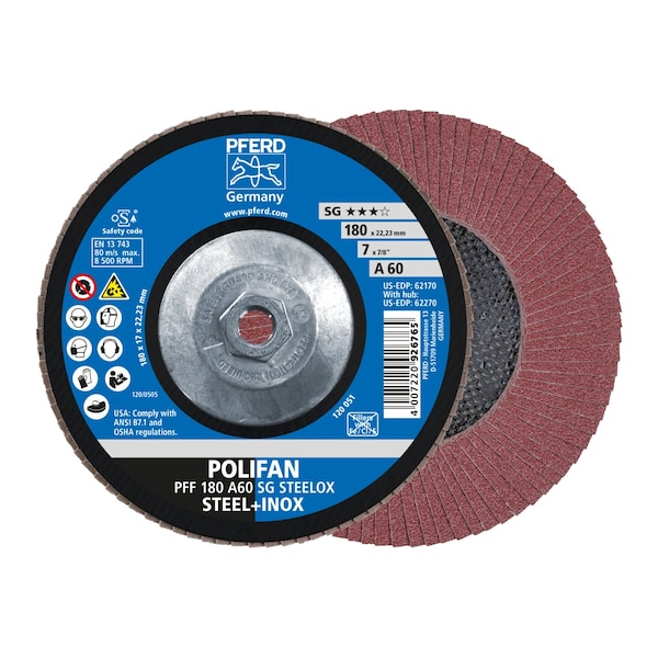 Disco de láminas POLIFAN® de óxido de aluminio, grano 60, 7" x 5/8-11 Thd., Cónico - 62270