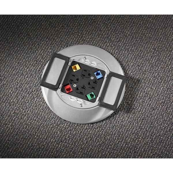 Hubbell Wiring Device-Kellems Floor Sub-Plate, 4 Gangs, Round, Aluminum - S1SP4X4